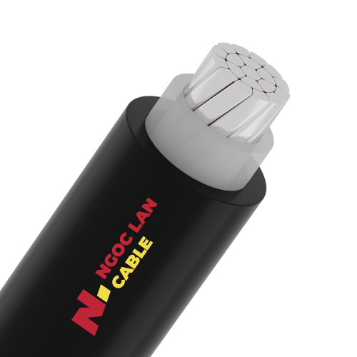 3D cross-section of Ngoc Lan AXV 1-core aluminum power cable with a black PVC jacket.