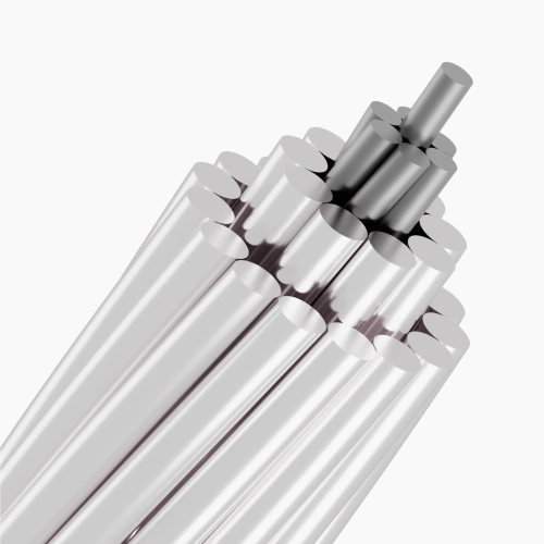ACSR bare conductor; aluminum strands over a steel core.