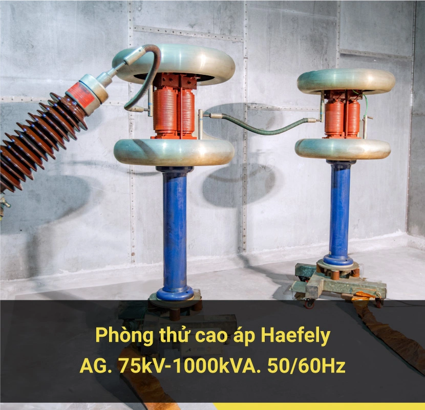 2 thiết bị thử cao áp Haefely Ag có than máy màu xanh dương và 2 tụ điện