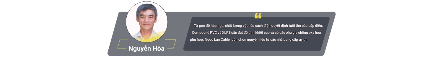 Trích dẫn của ông Nguyễn Hòa về chất lượng vật liệu cách điện tại Ngoc Lan Cable