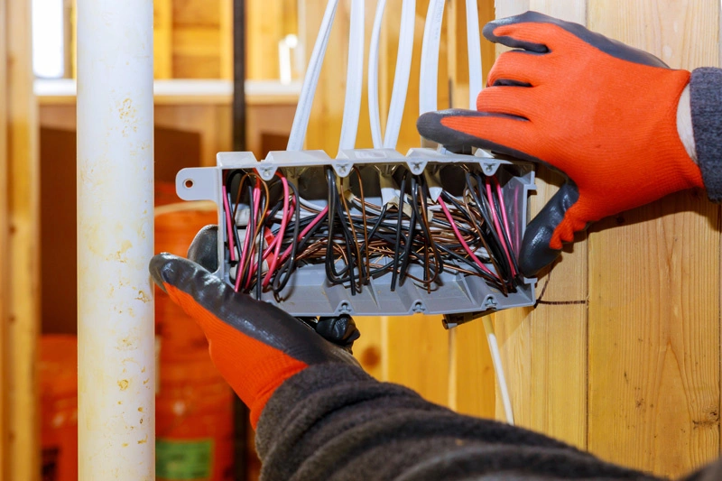 Electrician installing an electrical outlet